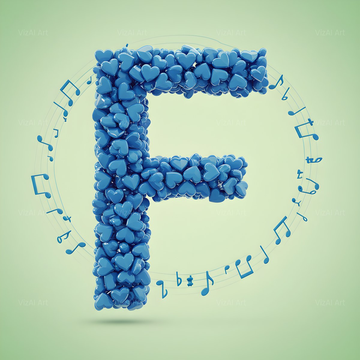 Blue Heart Drift alphabet — printable letter F