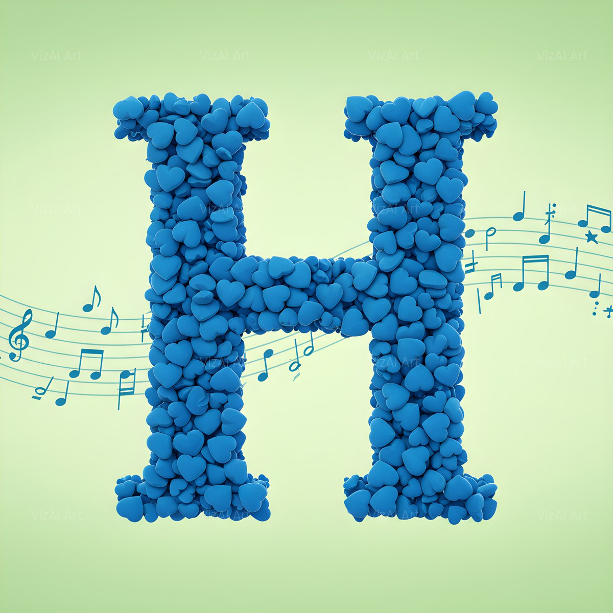 Blue Heart Drift alphabet — printable letter H