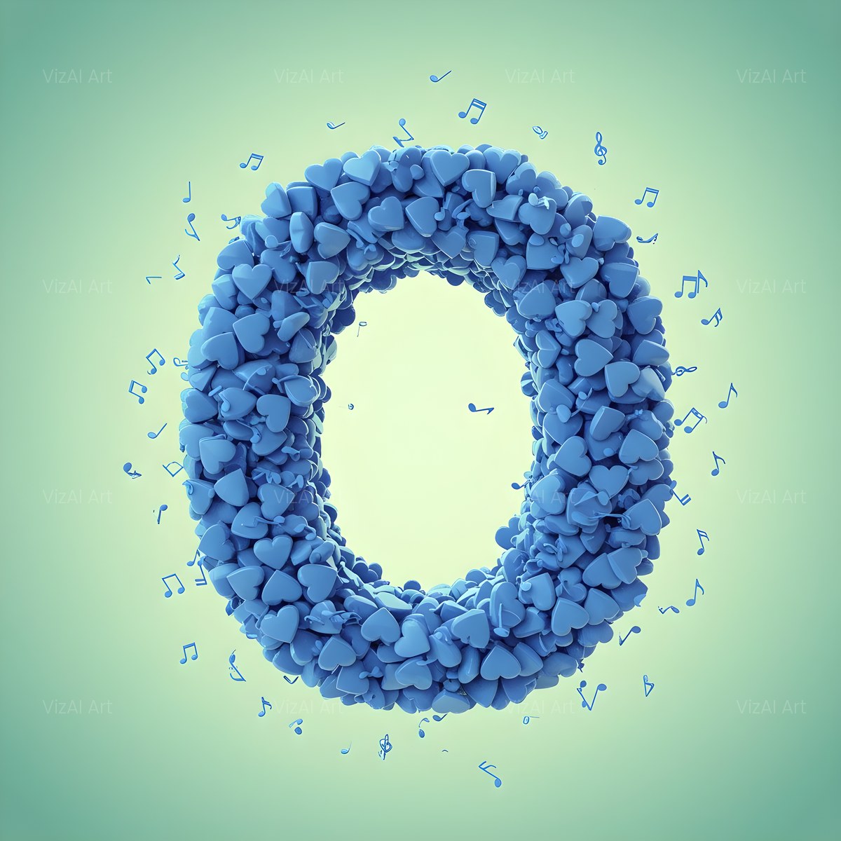 Blue Heart Drift alphabet — printable letter O
