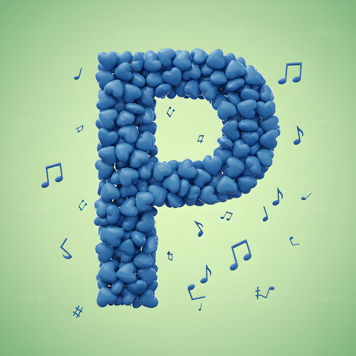 Blue Heart Drift alphabet — printable letter P