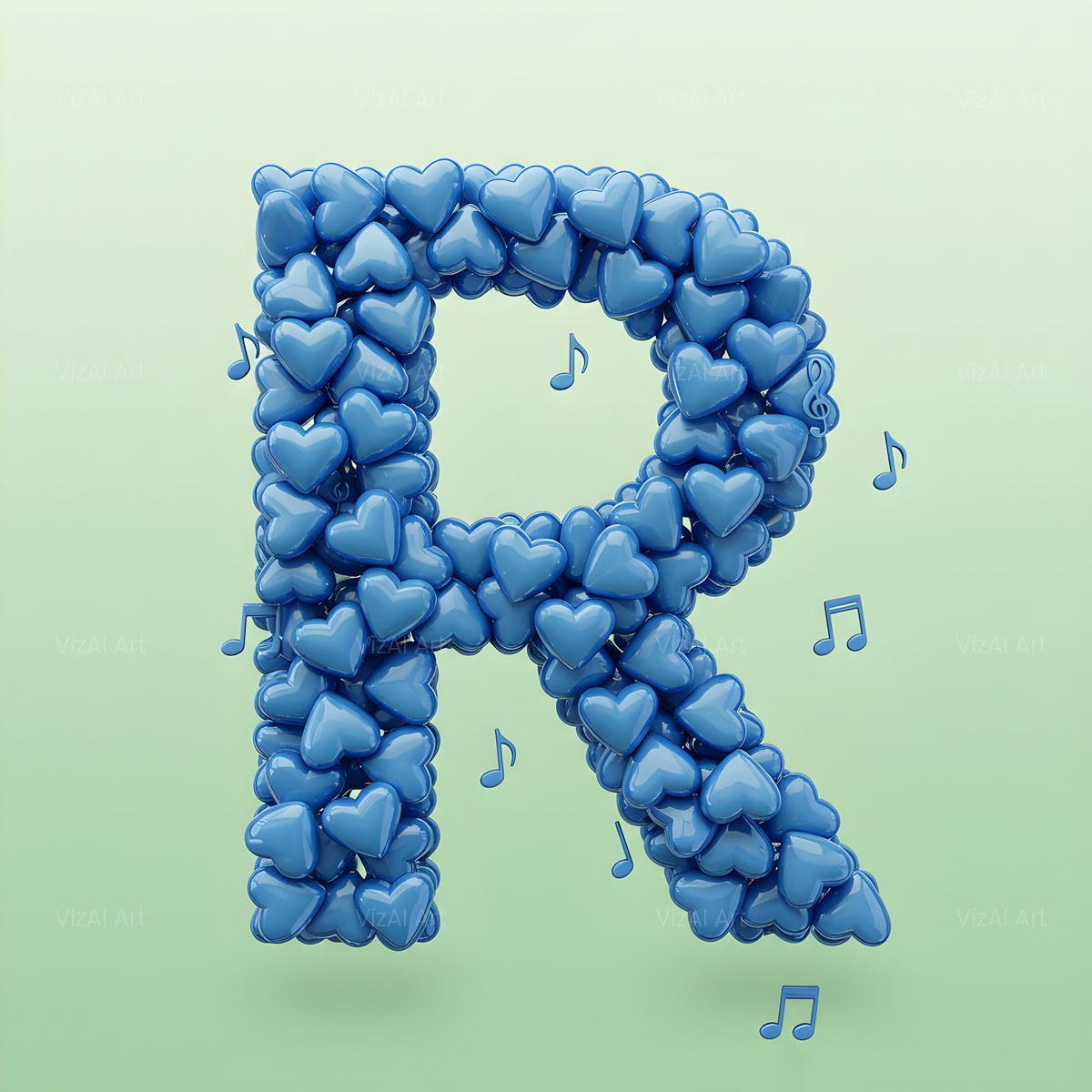 Blue Heart Drift alphabet — printable letter R