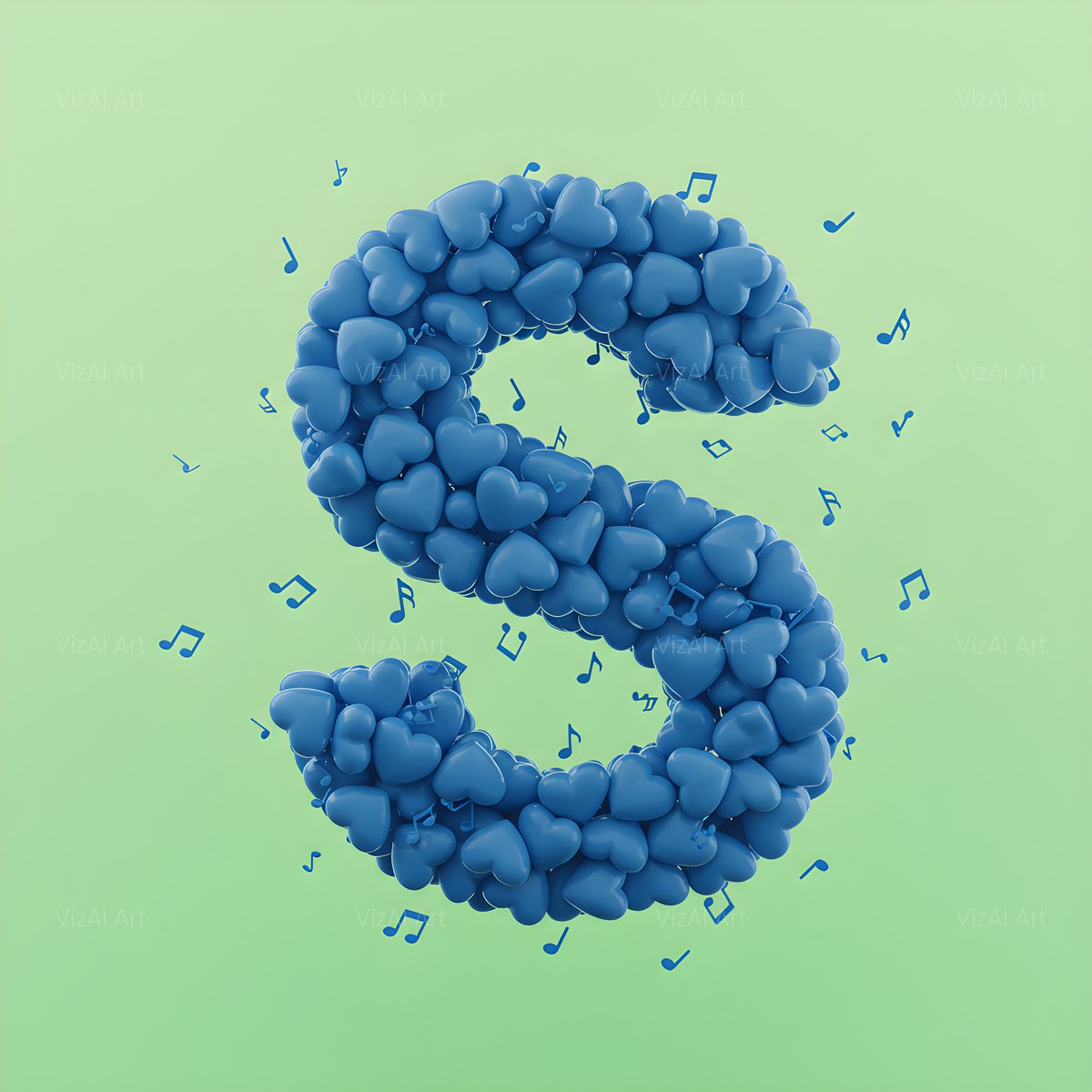 Blue Heart Drift alphabet — printable letter S