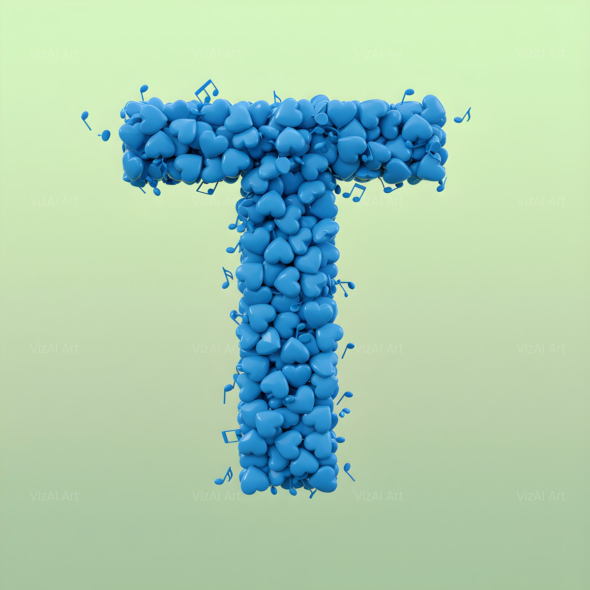 Blue Heart Drift alphabet — printable letter T