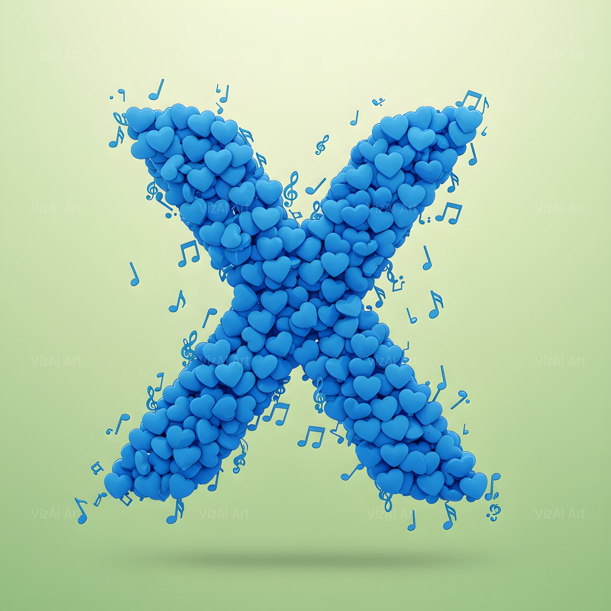 Blue Heart Drift alphabet — printable letter X