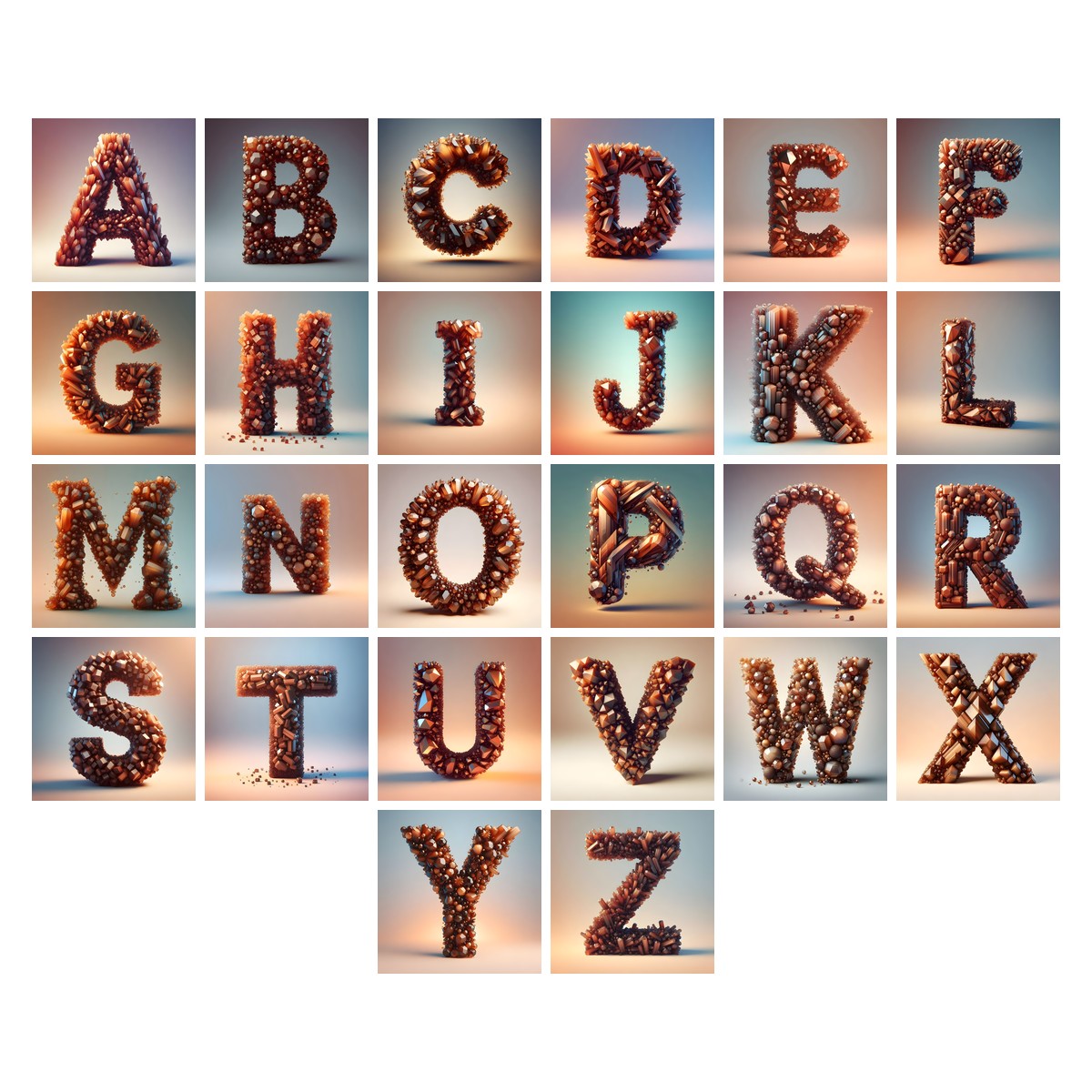 Amber Crystal Bead alphabet — all 26 letters A to Z, choose any single letter