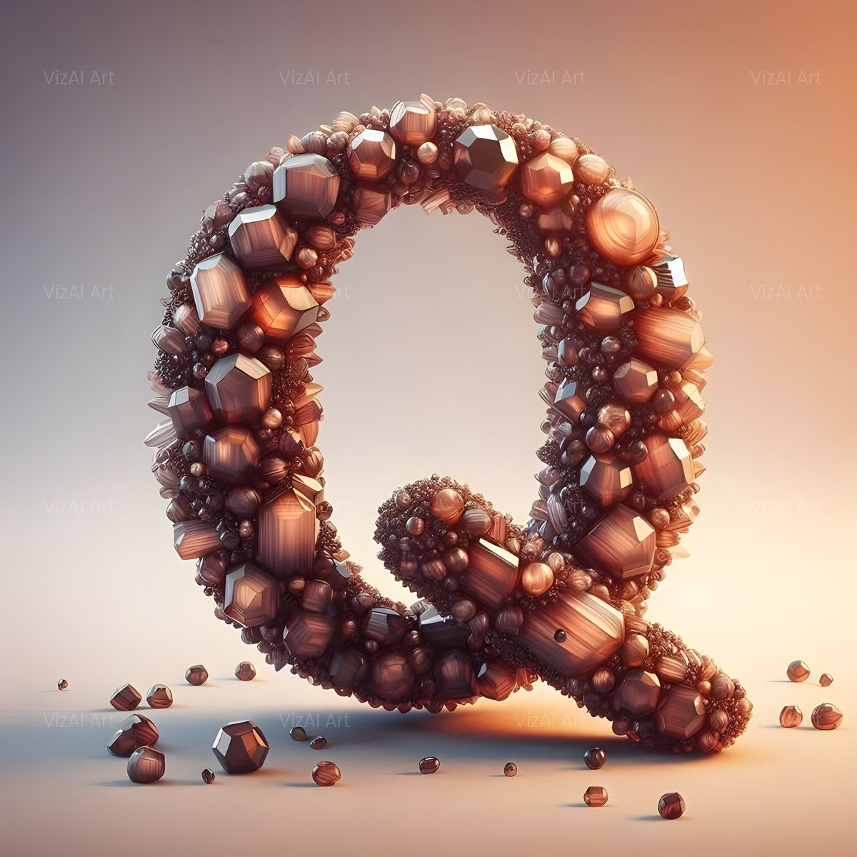 Amber Crystal Bead alphabet — printable letter Q