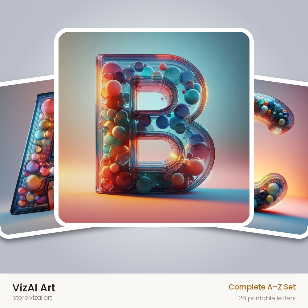 Rainbow Glass Bubble alphabet — choose an individual printable letter