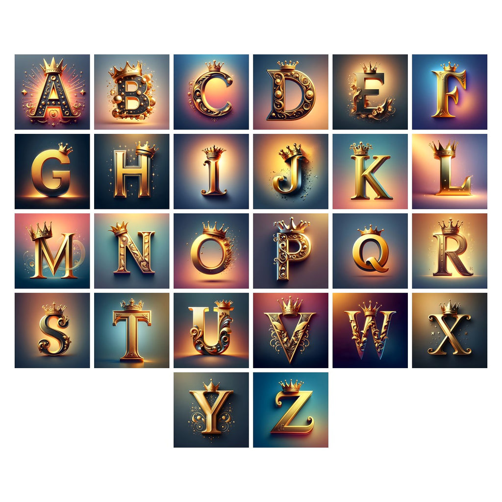 Royal Crown Gold alphabet — all 26 letters A to Z, choose any single letter