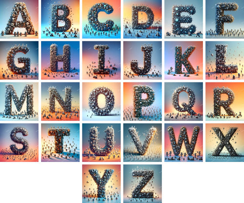 AI Robot alphabet — all 26 letters A to Z
