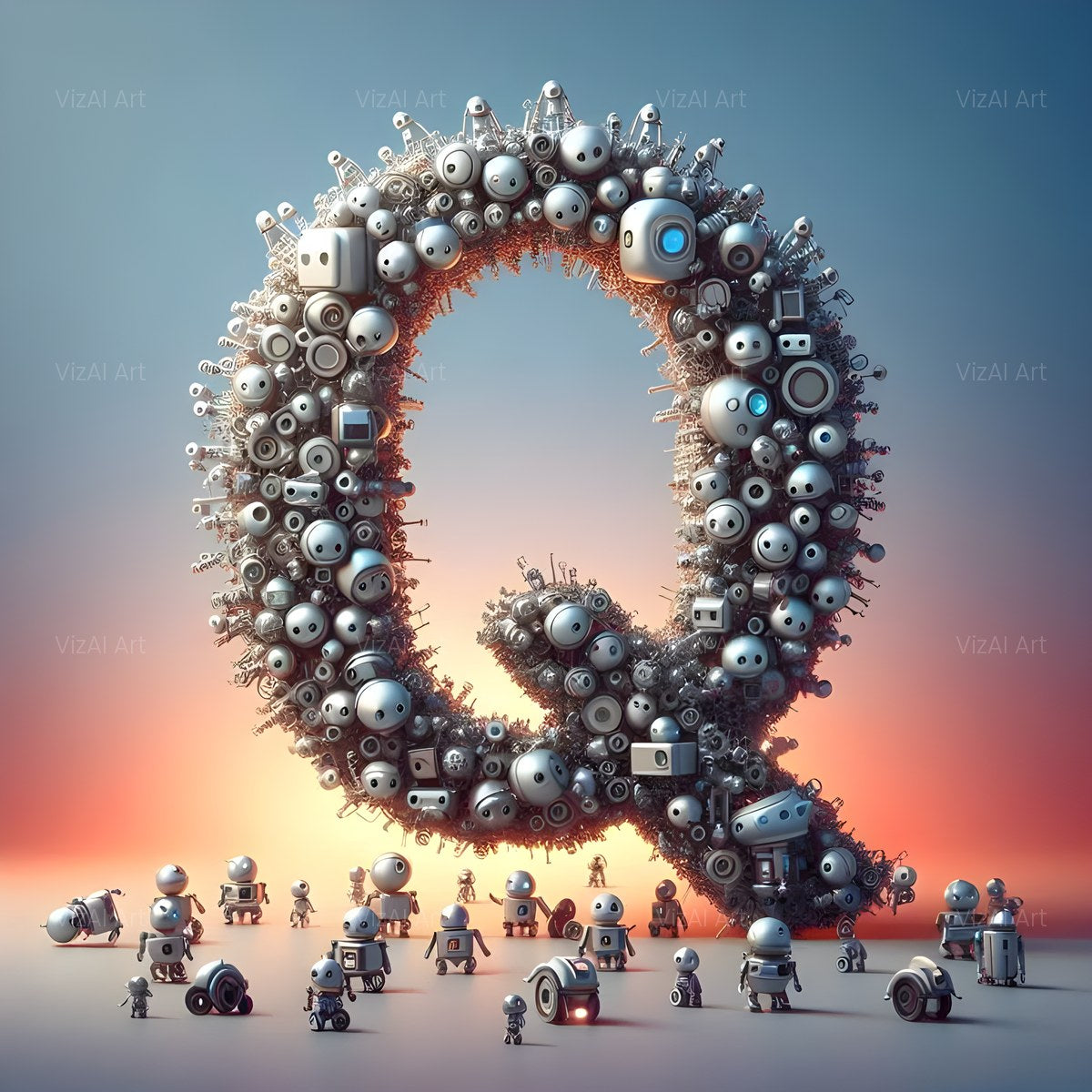 AI Robot alphabet — printable letter Q