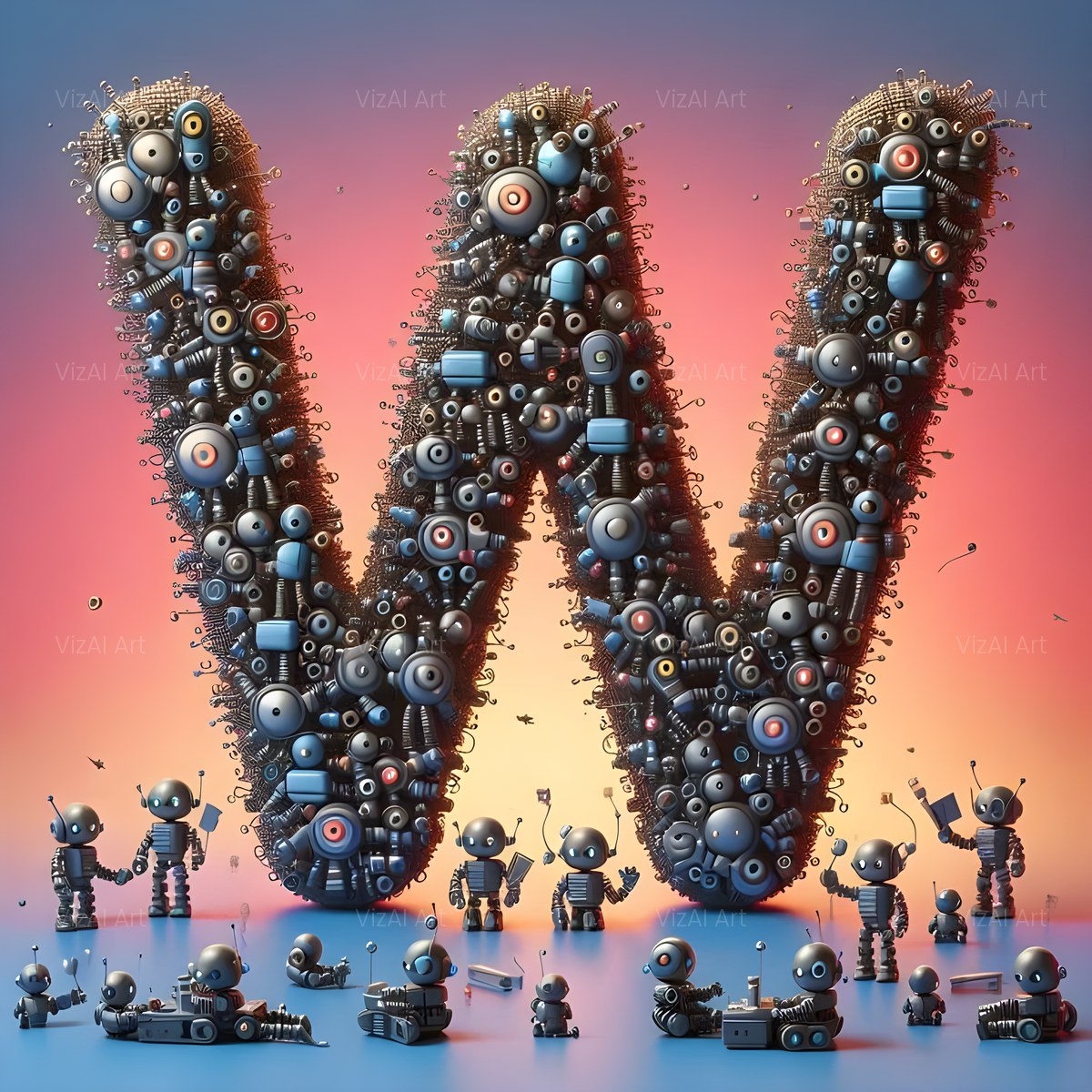 AI Robot alphabet — printable letter W