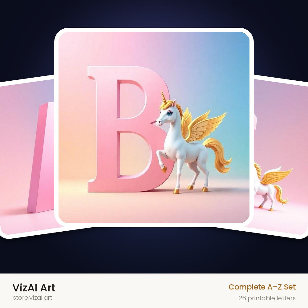 Pastel Pegasus Foal alphabet — choose an individual printable letter