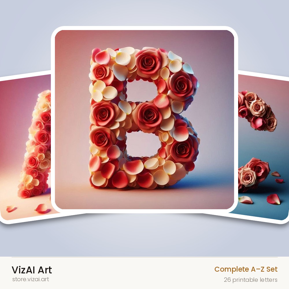 Rose Garden Medley alphabet — choose an individual printable letter