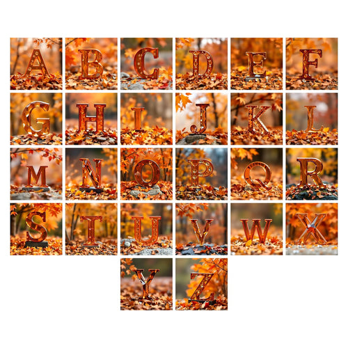 Autumn Maple Glow alphabet — all 26 letters A to Z, choose any single letter