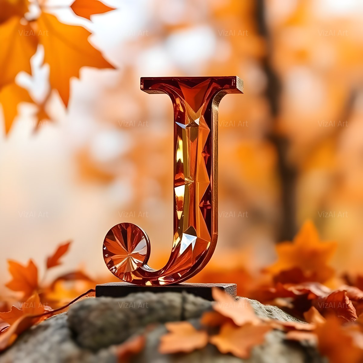 Autumn Maple Glow alphabet — printable letter J