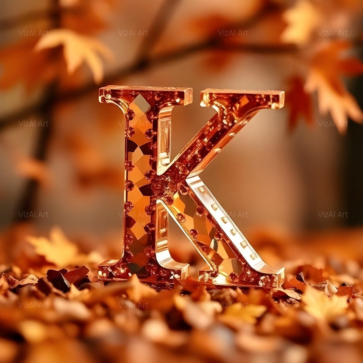 Autumn Maple Glow alphabet — printable letter K
