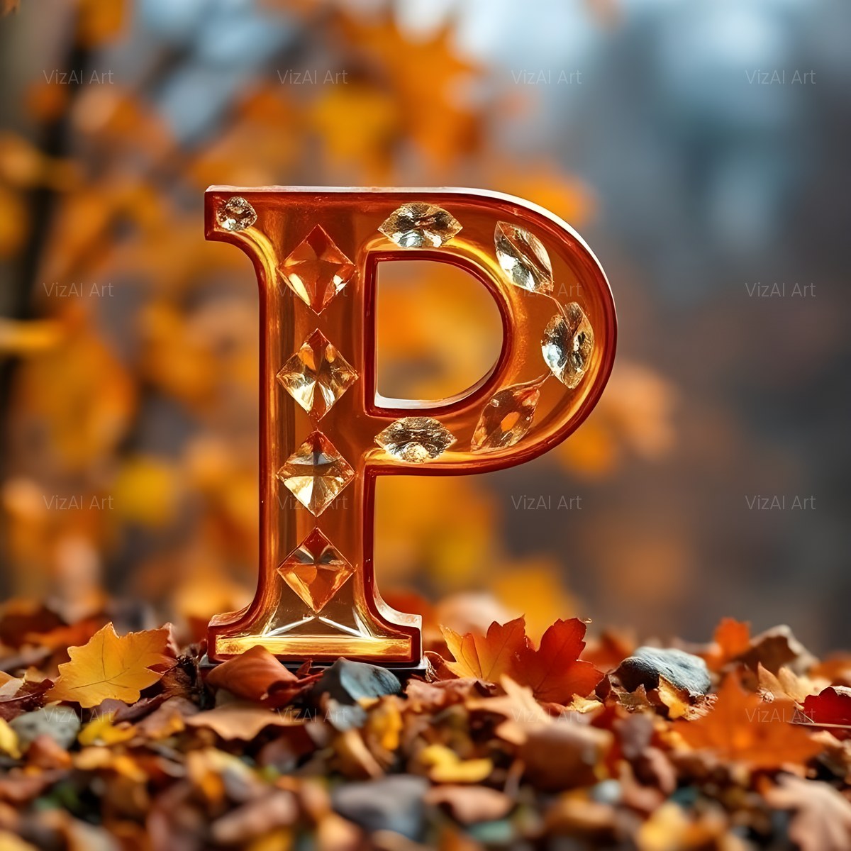 Autumn Maple Glow alphabet — printable letter P