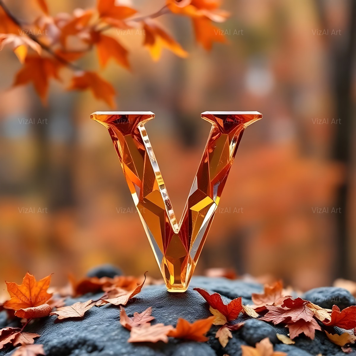 Autumn Maple Glow alphabet — printable letter V