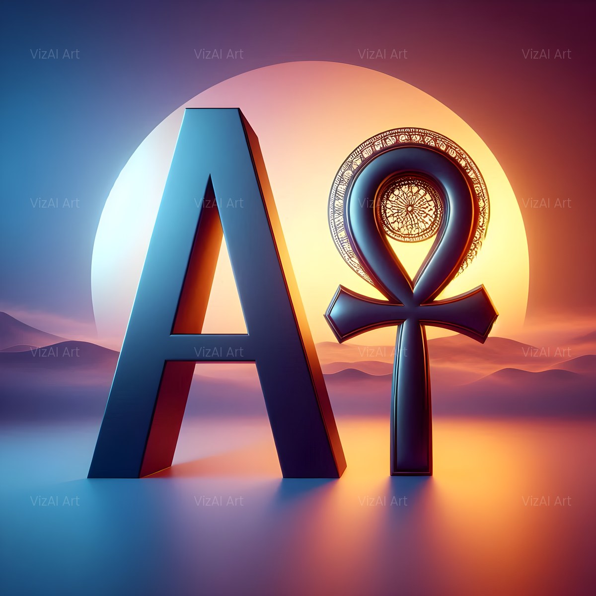 Golden Ankh Temple alphabet — printable letter A
