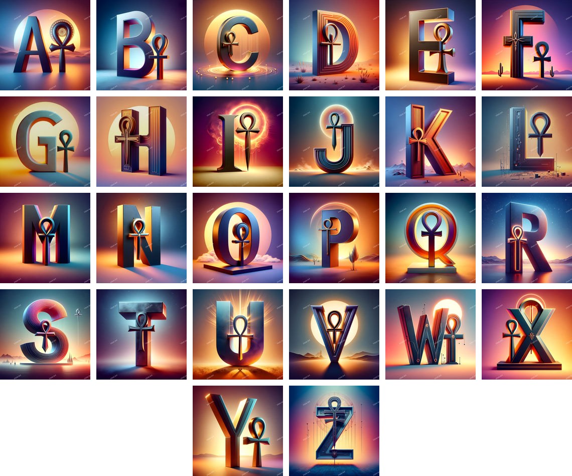Ankh alphabet — all 26 letters A to Z