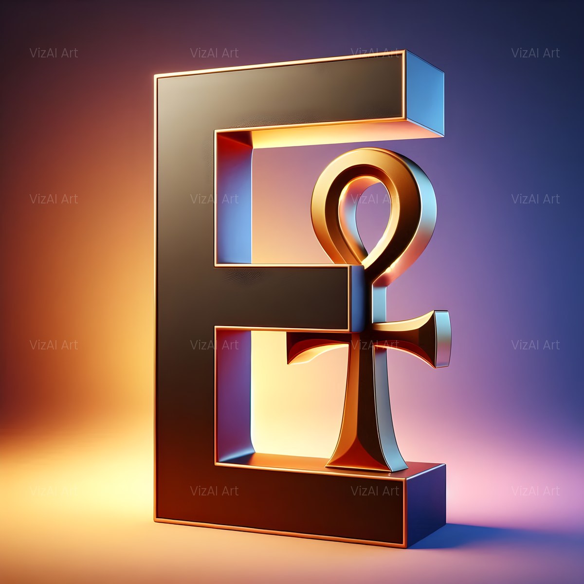 Golden Ankh Temple alphabet — printable letter E