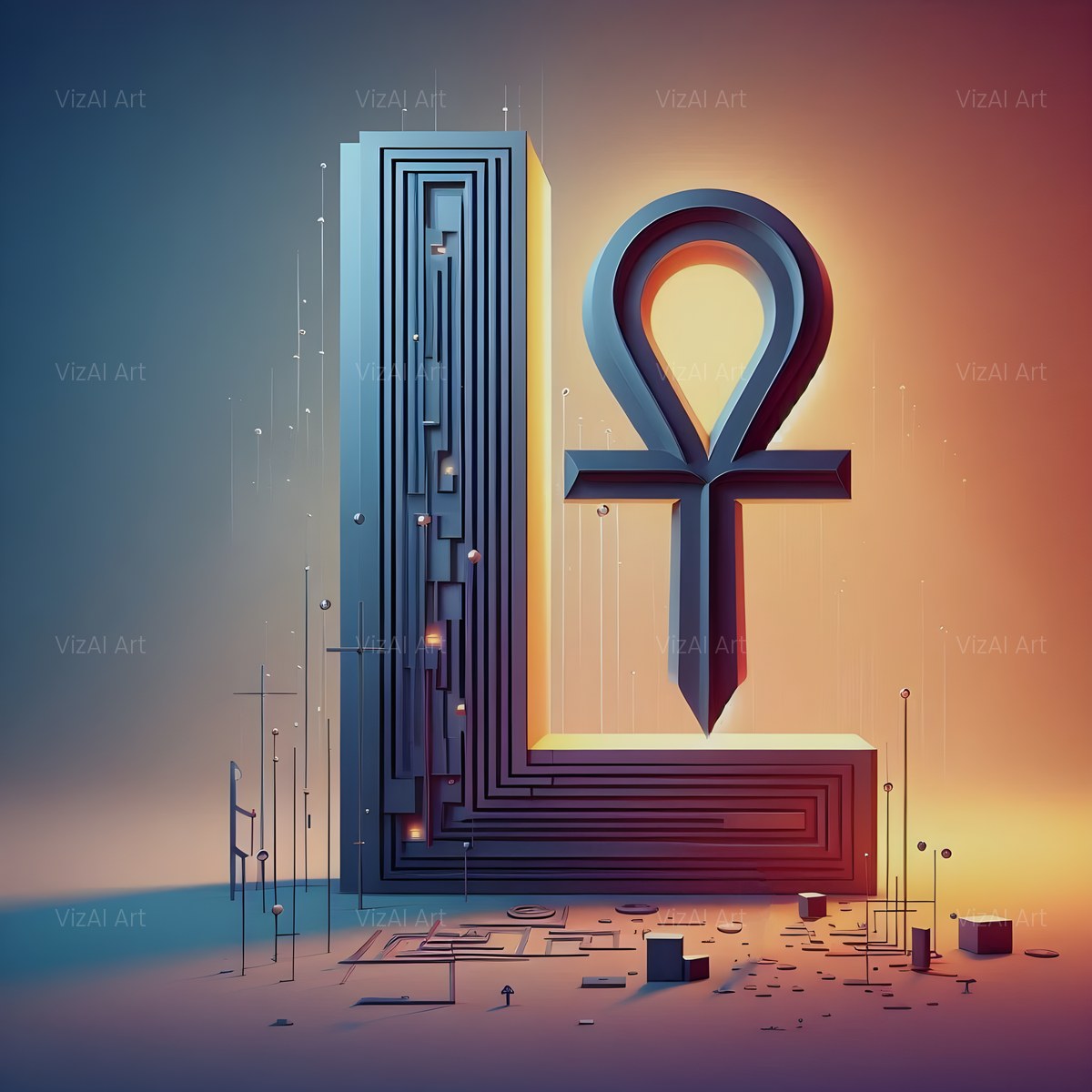 Golden Ankh Temple alphabet — printable letter L