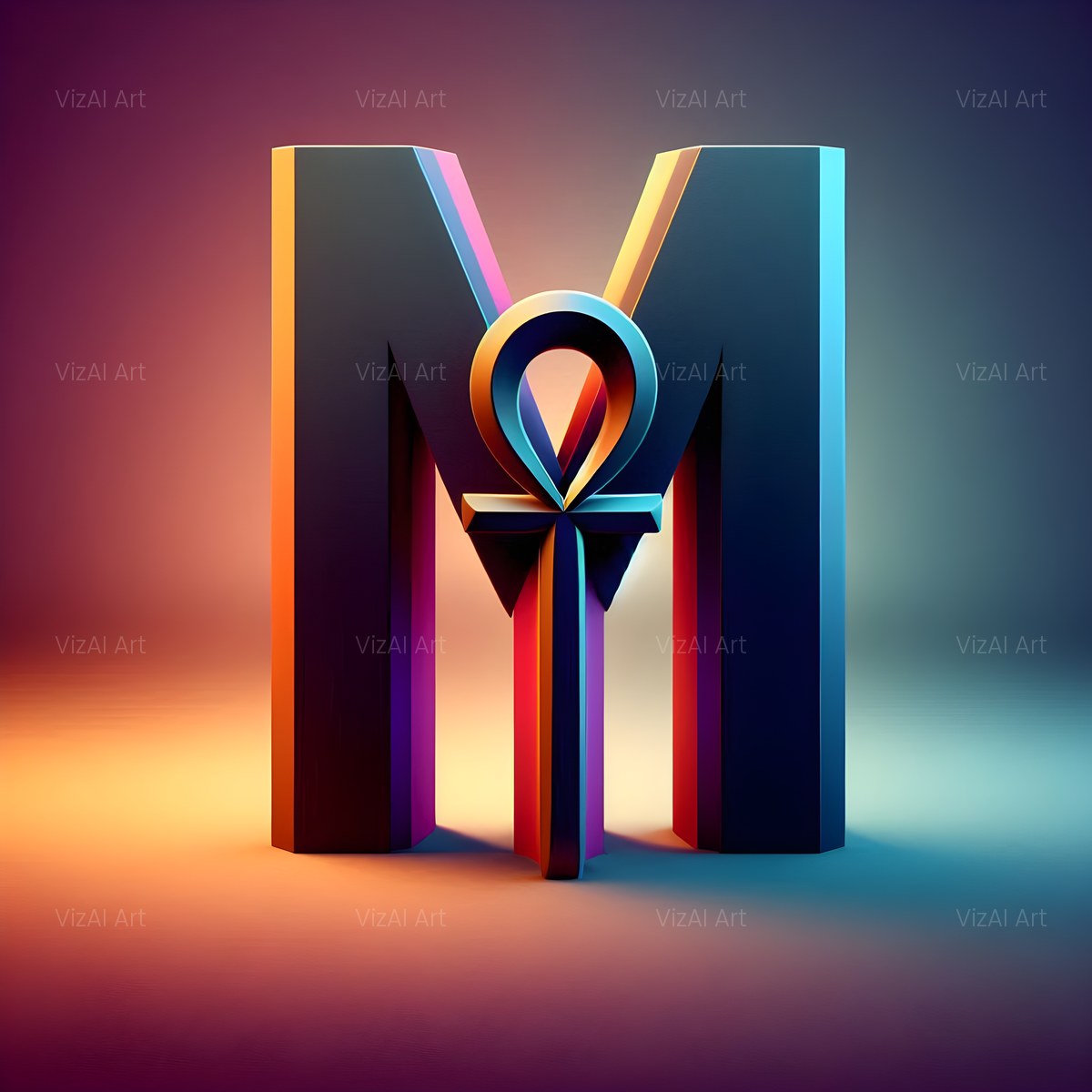 Golden Ankh Temple alphabet — printable letter M