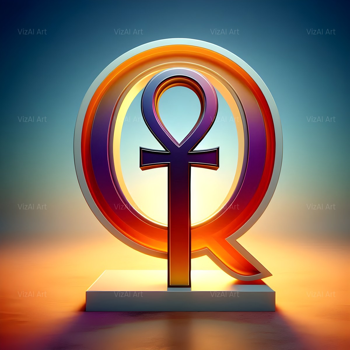 Golden Ankh Temple alphabet — printable letter Q