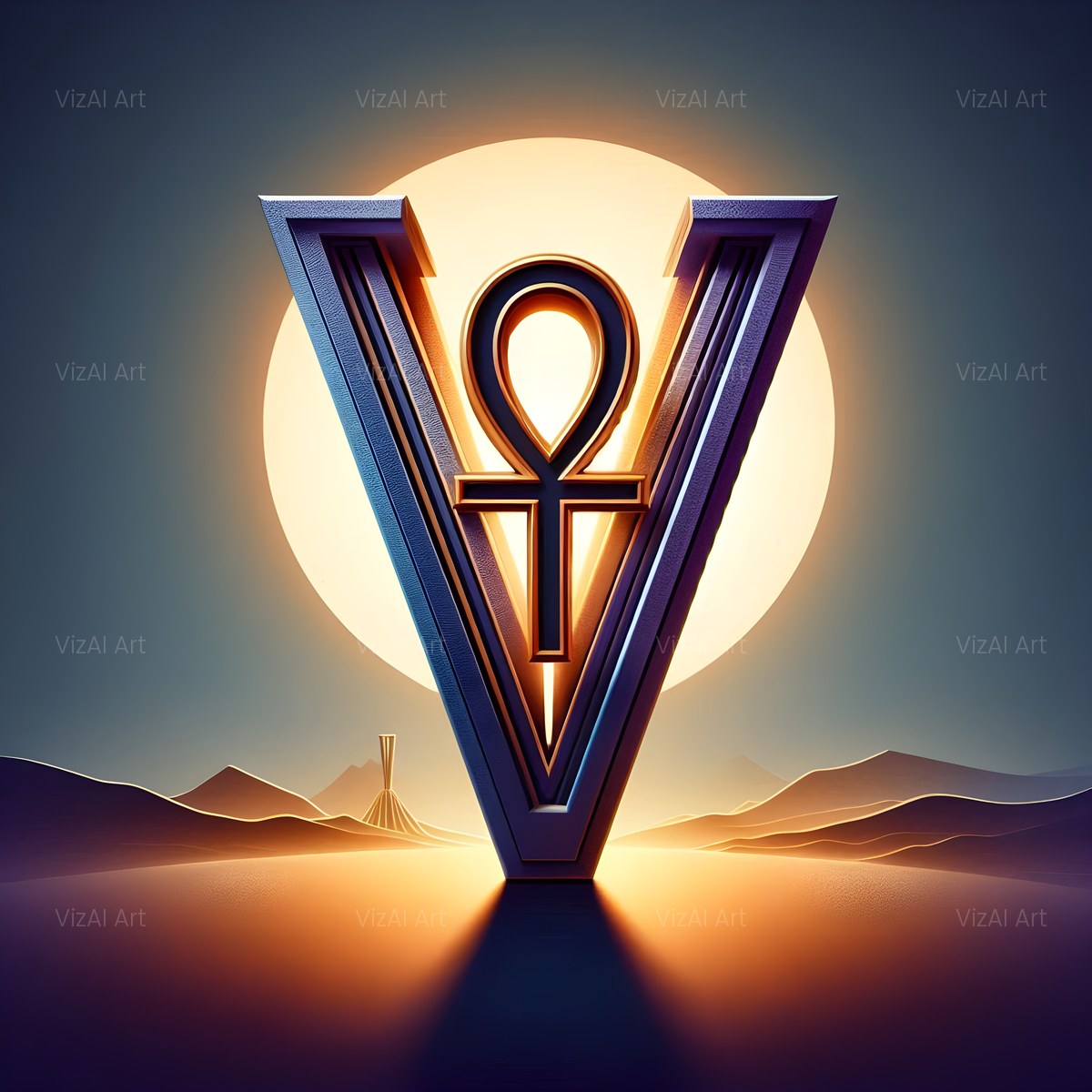 Golden Ankh Temple alphabet — printable letter V
