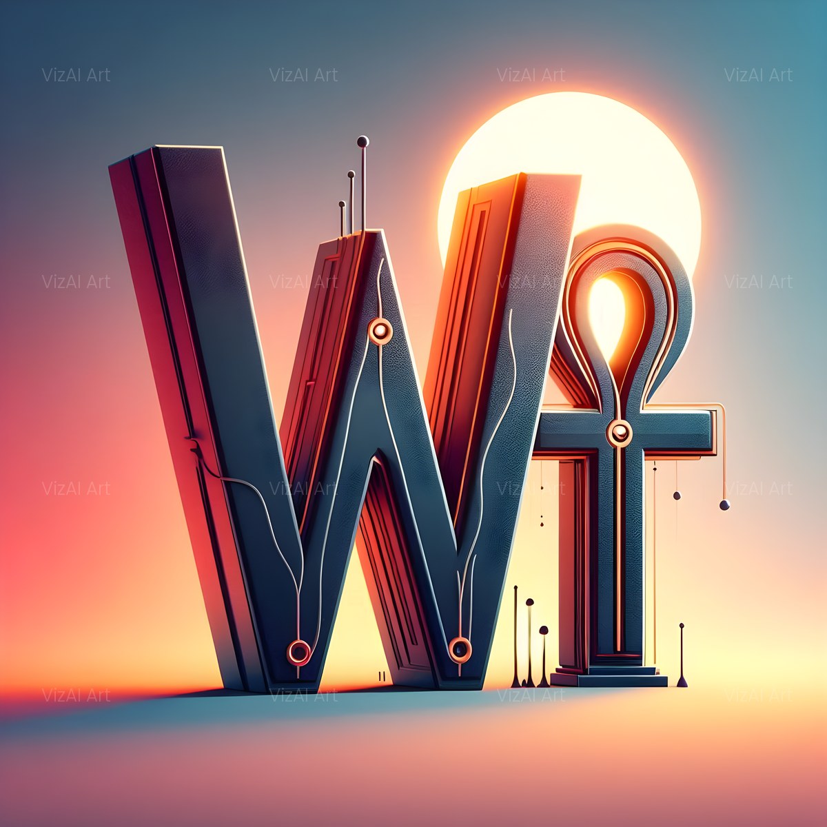 Golden Ankh Temple alphabet — printable letter W