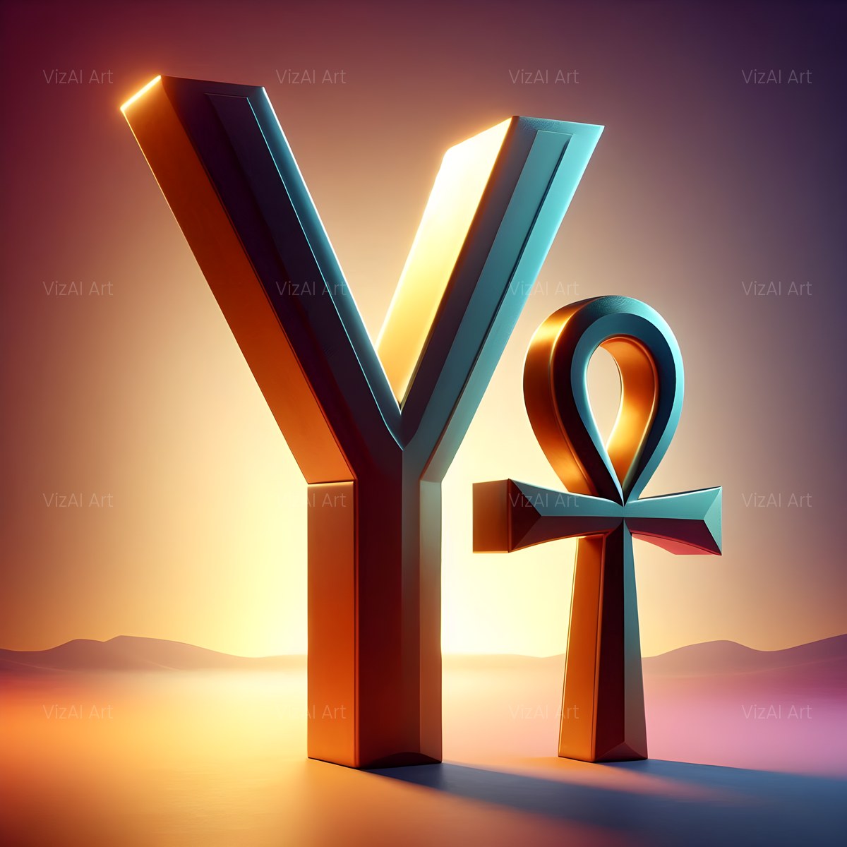 Golden Ankh Temple alphabet — printable letter Y
