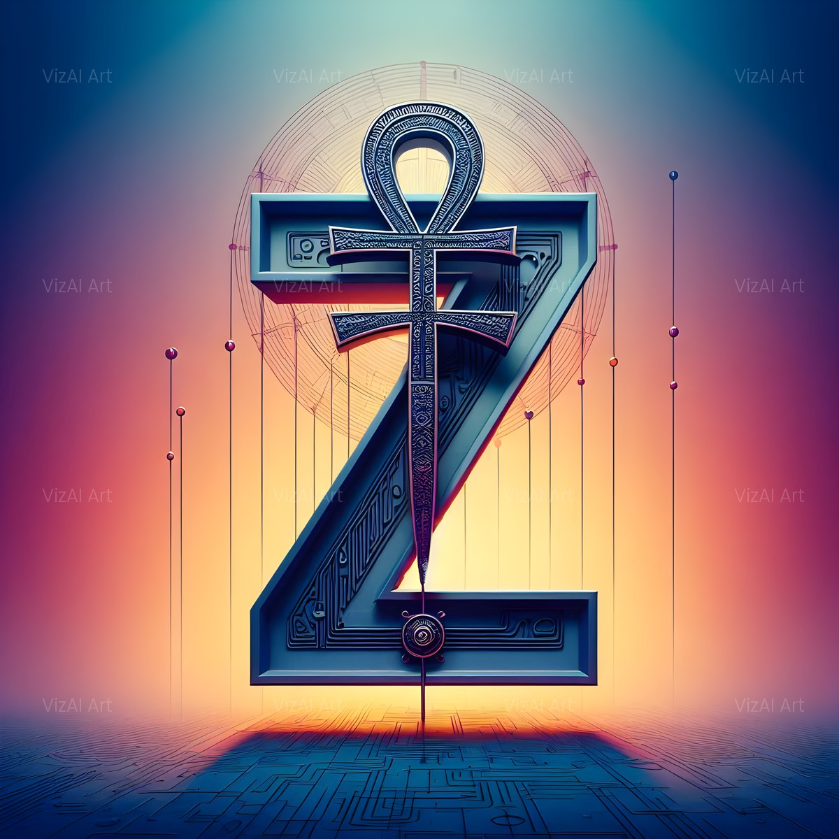 Golden Ankh Temple alphabet — printable letter Z