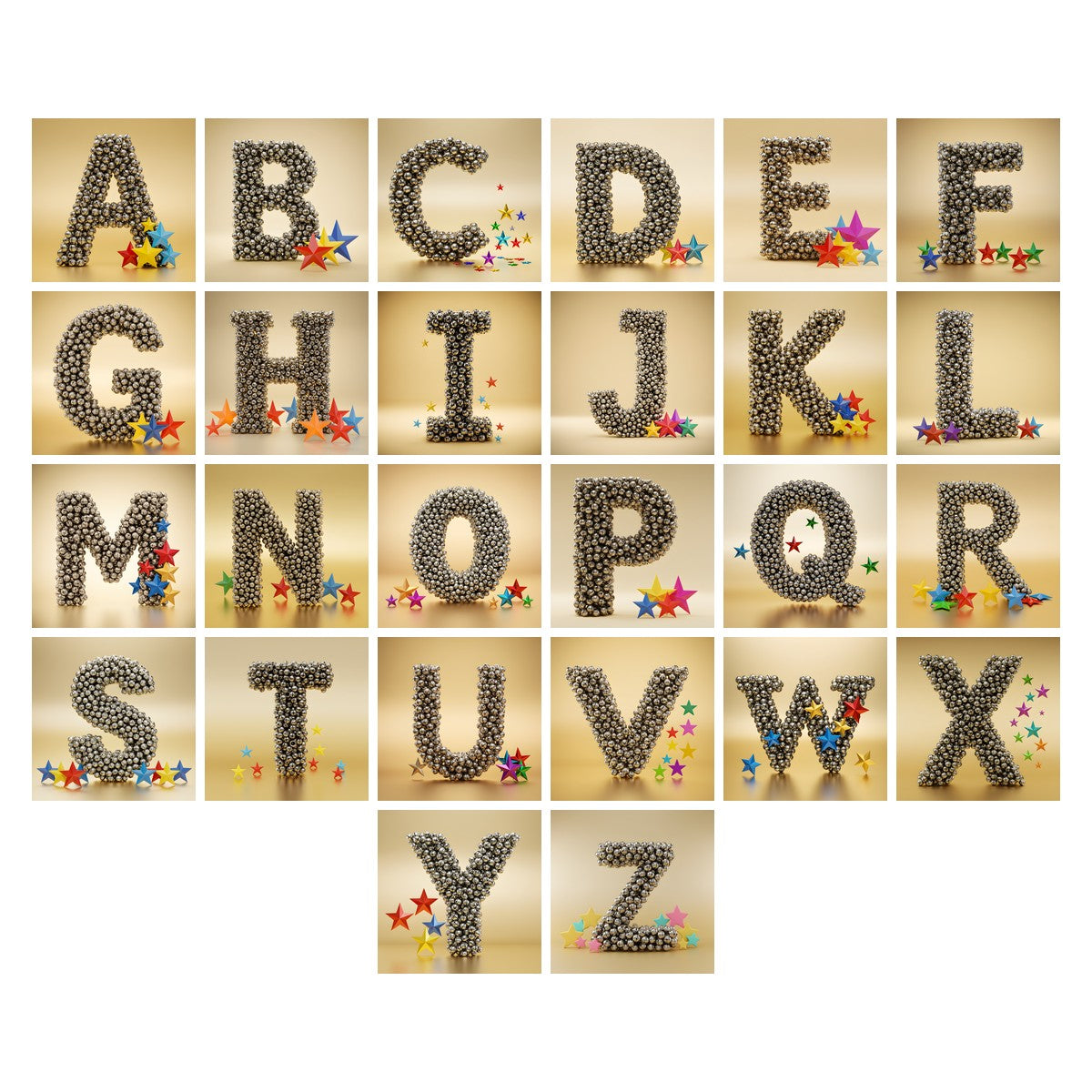 Silver Bead Star alphabet — all 26 letters A to Z, choose any single letter
