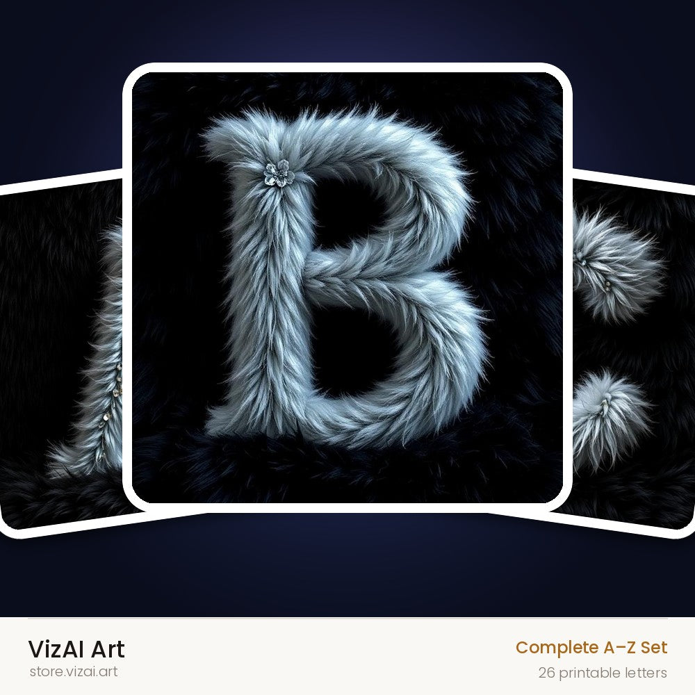 Silver Plush Fur alphabet — choose an individual printable letter