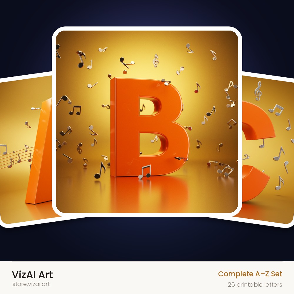 Amber Music Note alphabet — choose an individual printable letter