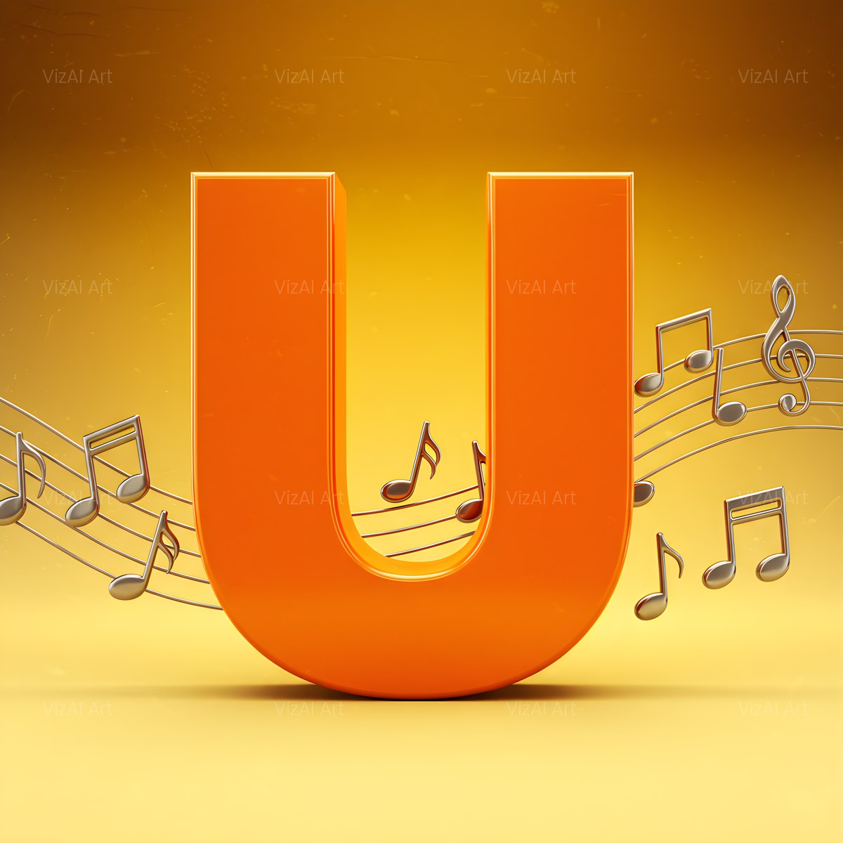 Amber Music Note alphabet — printable letter U