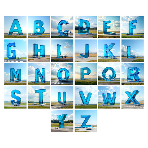 Airliner Runway Blue alphabet — all 26 letters A to Z, choose any single letter