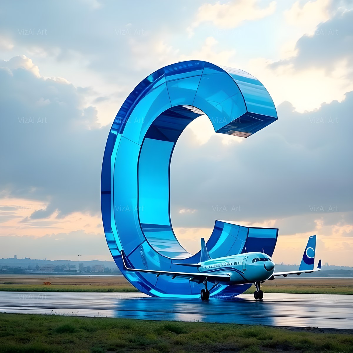 Airliner Runway Blue alphabet — printable letter C