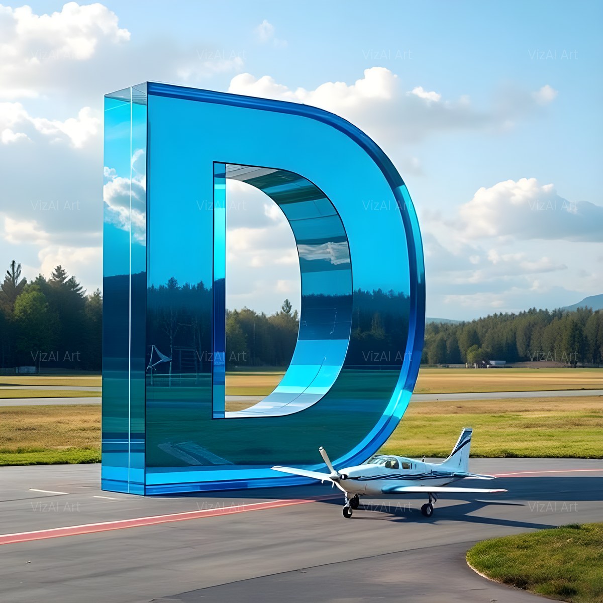 Airliner Runway Blue alphabet — printable letter D
