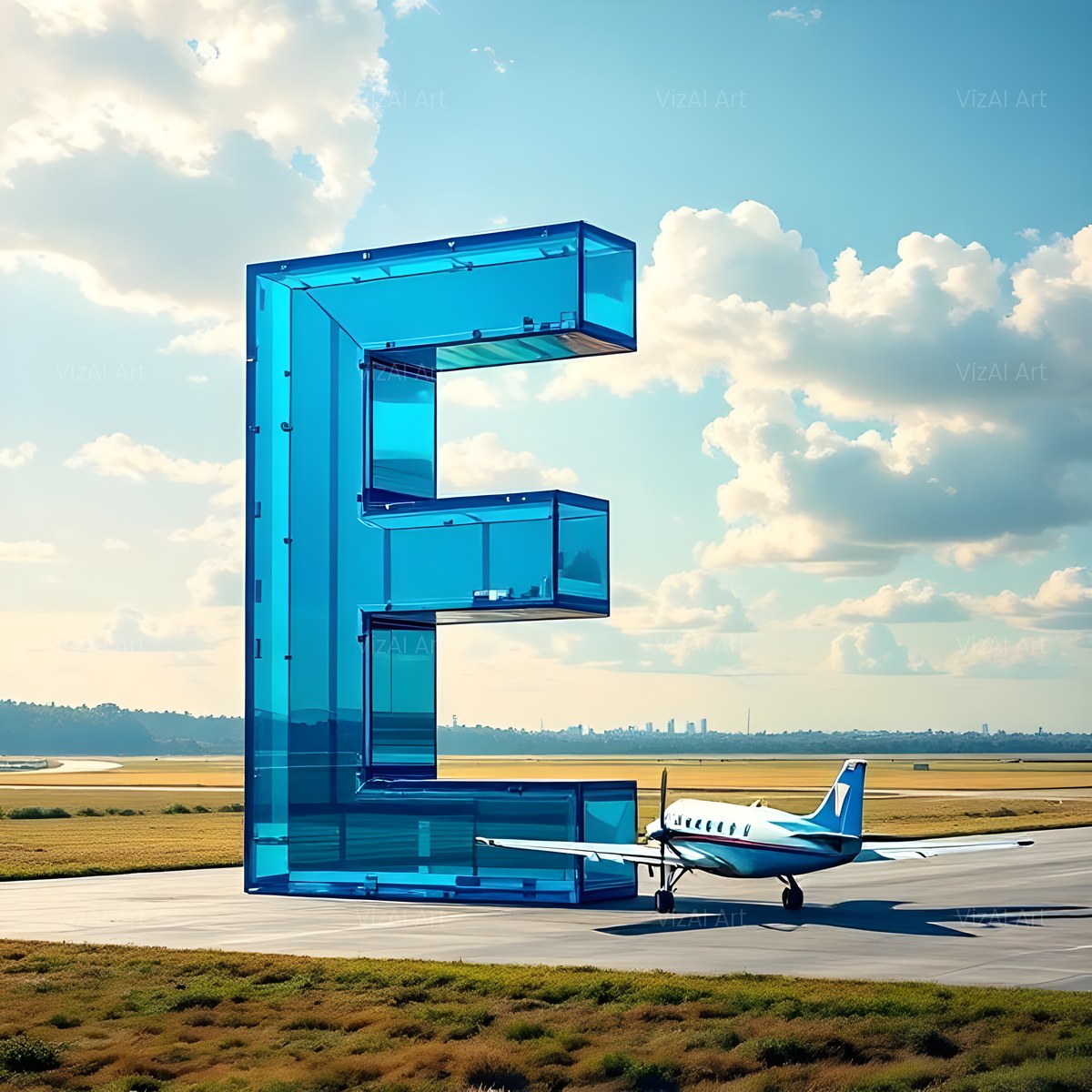 Airliner Runway Blue alphabet — printable letter E