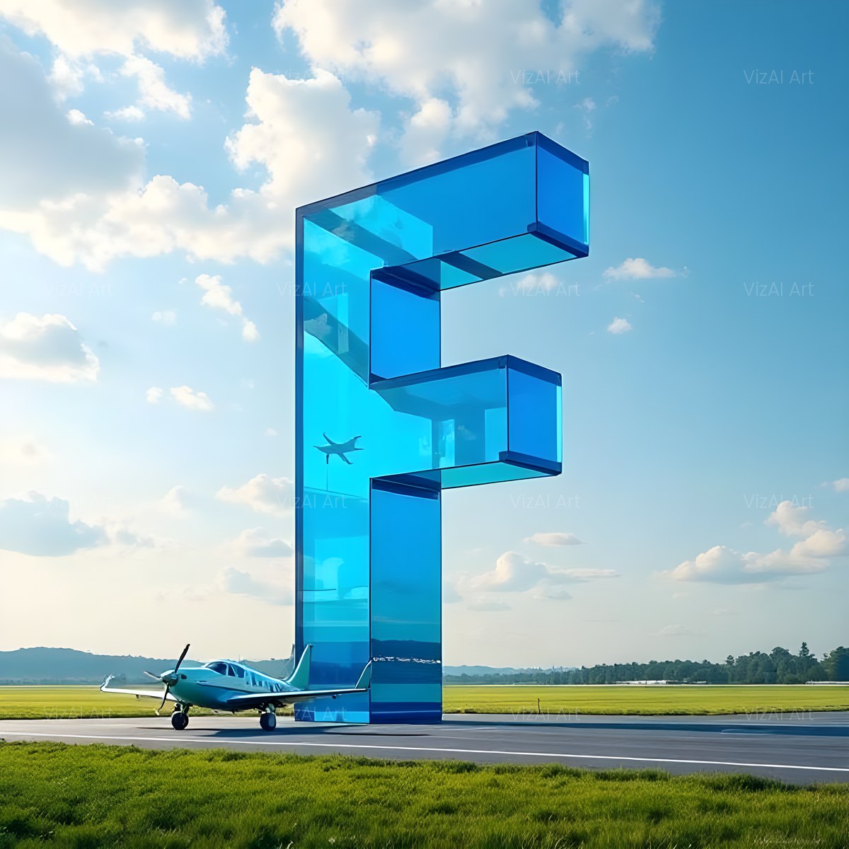 Airliner Runway Blue alphabet — printable letter F