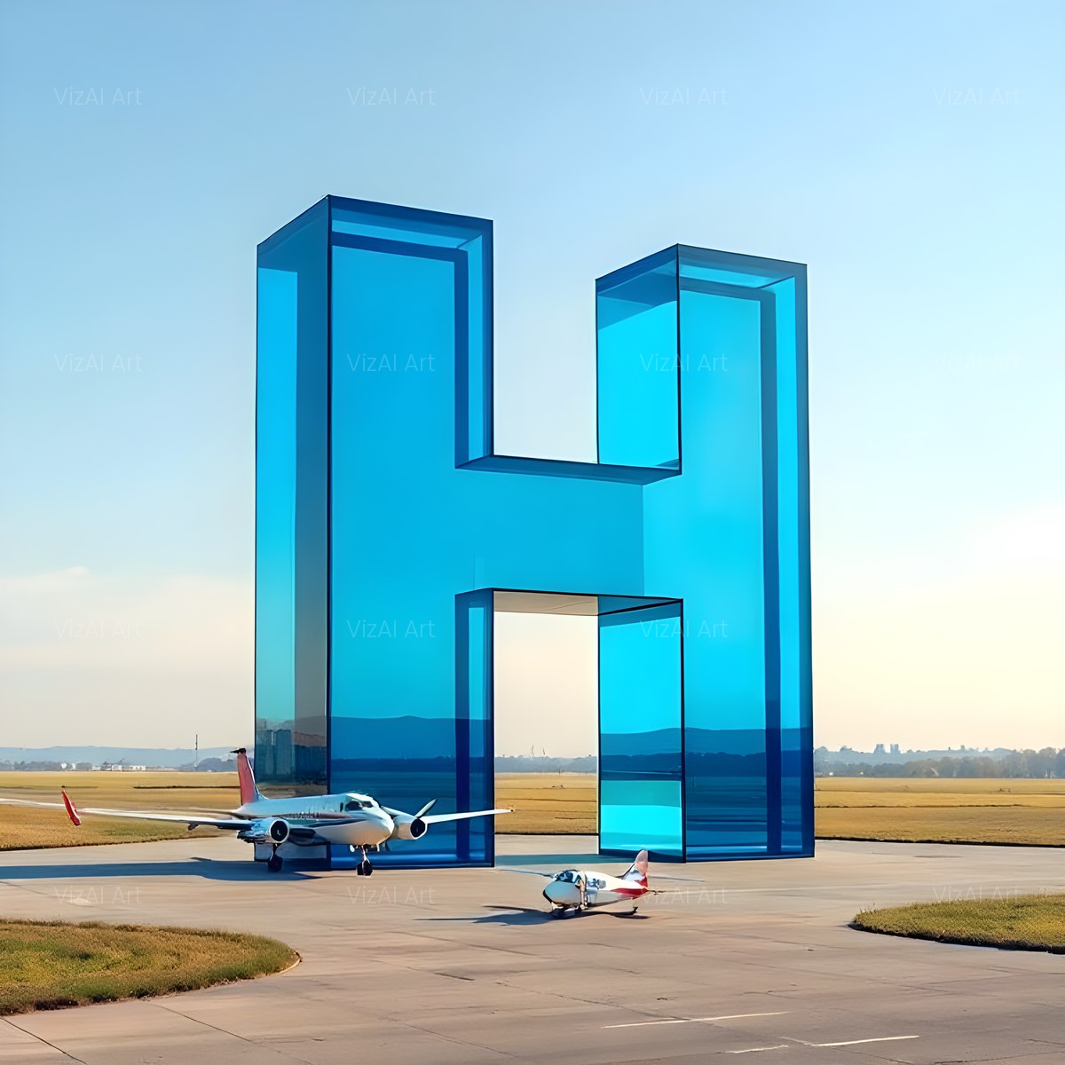 Airliner Runway Blue alphabet — printable letter H
