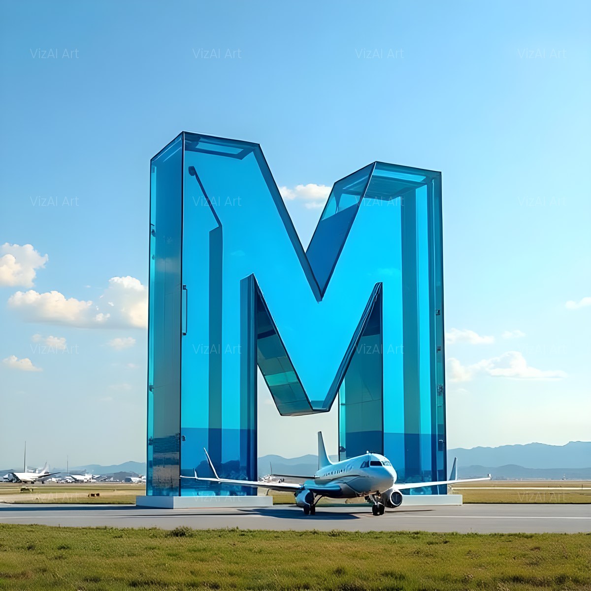 Airliner Runway Blue alphabet — printable letter M