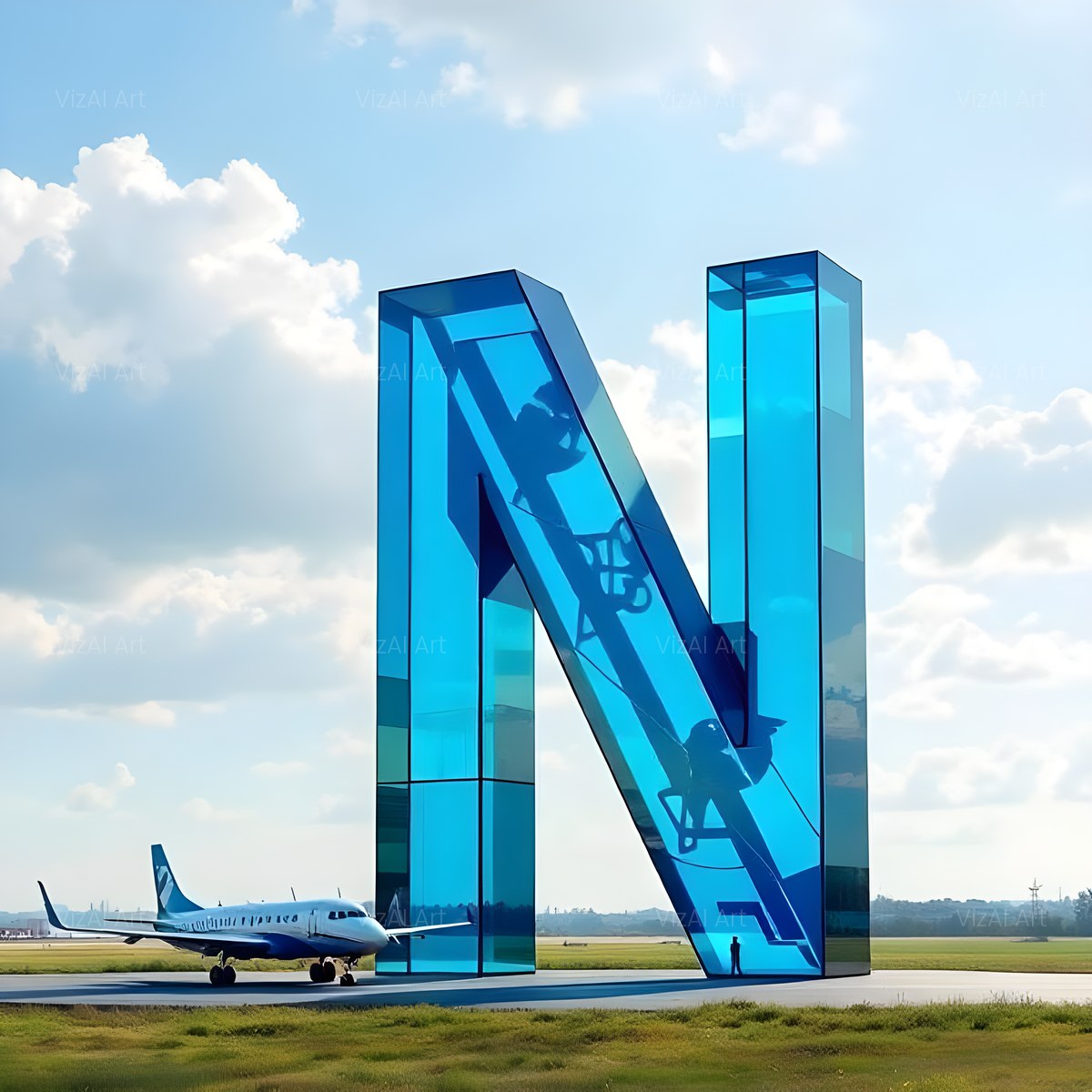 Airliner Runway Blue alphabet — printable letter N