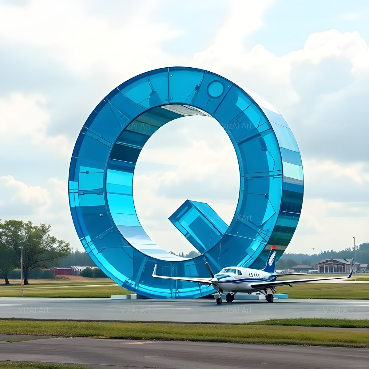 Airliner Runway Blue alphabet — printable letter Q