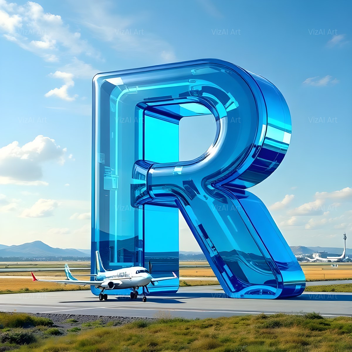 Airliner Runway Blue alphabet — printable letter R
