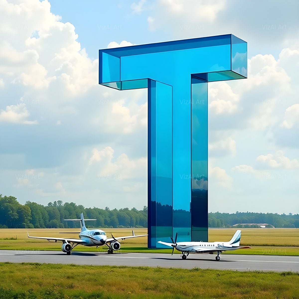 Airliner Runway Blue alphabet — printable letter T