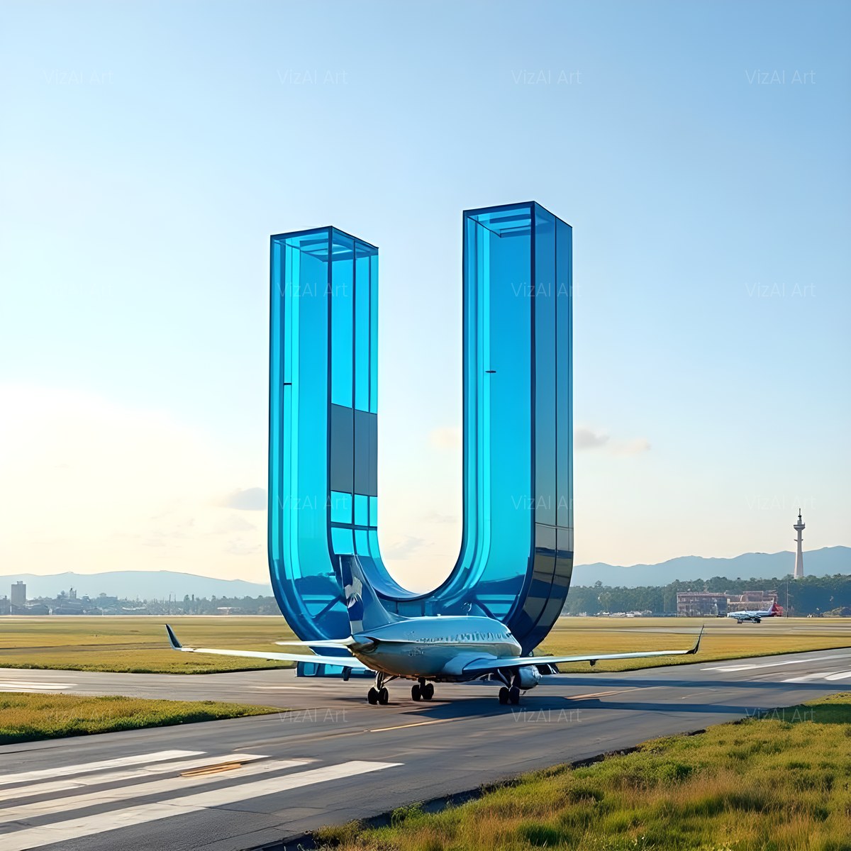 Airliner Runway Blue alphabet — printable letter U