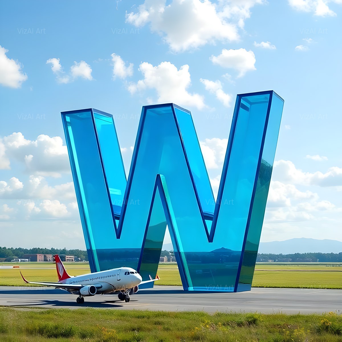 Airliner Runway Blue alphabet — printable letter W