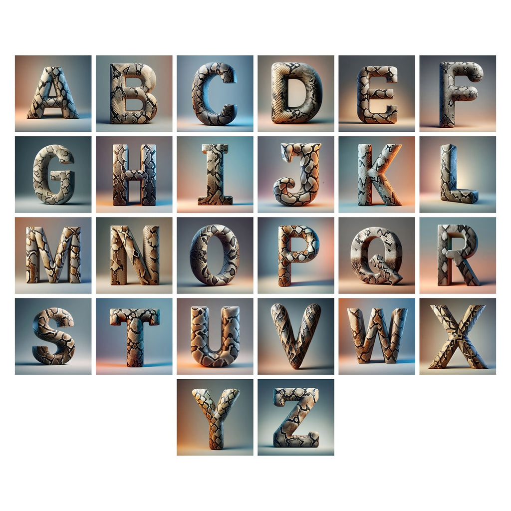 Snakeskin Texture alphabet — all 26 letters A to Z, choose any single letter